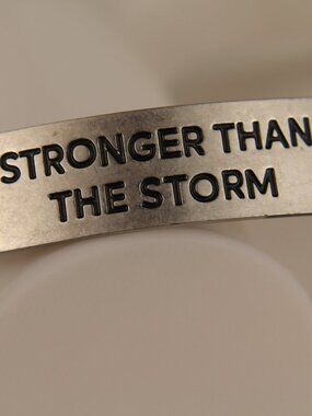 "Stronger Than The Storm" Inspirational Leather Cord Cuff Bracelet EUC